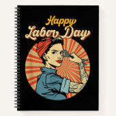 Happy Labor Day女の子の強い労働者運動を採用 ノートブック (正面)