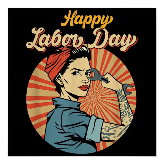 Happy Labor Day女の子の強い労働者運動を採用 ポスター (正面)
