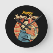 Happy Labor Day女の子の強い労働者運動を採用 ラウンド壁時計 (正面)