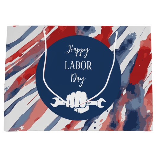 Happy Labor Day抱き枕 – 愛国赤白, A ラージペーパーバッグ (正面)