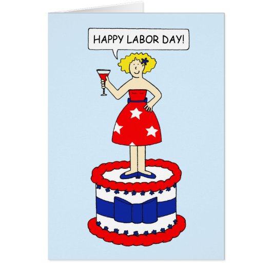 Happy Labor Day、巨大なケーキを着た漫画の女性 (正面)