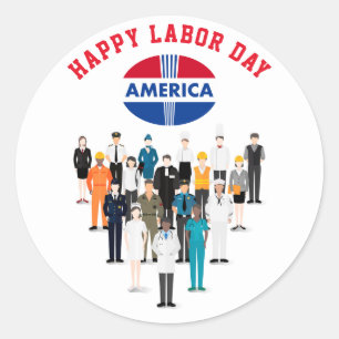 Happy Labor Day America ラウンドシール