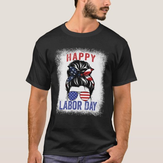 Happy Labor Day Messy Bun USA Flag For Women Swea Tシャツ (正面)