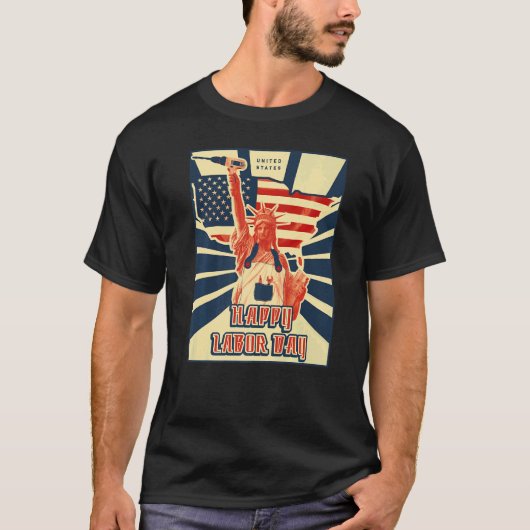 Happy Labor Day US flag statue of liberty   Tシャツ (正面)