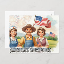Happy Labor Day  with Flag Postcard