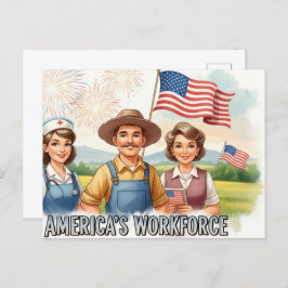 Happy Labor Day  with Flag Postcard ポストカード