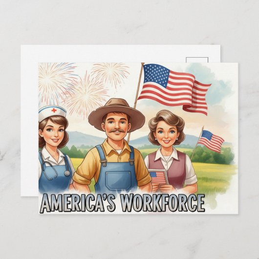 Happy Labor Day  with Flag Postcard ポストカード (正面/裏面)