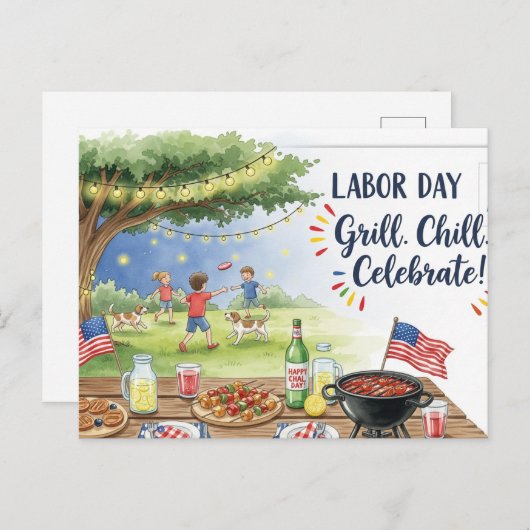 Happy Labor Day  with Flag Postcard ポストカード (正面/裏面)