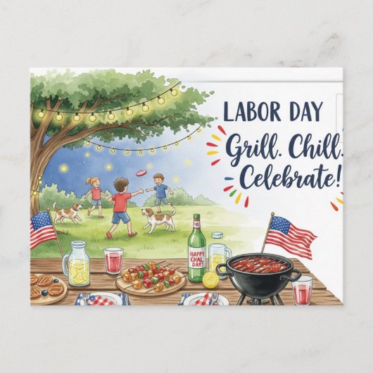Happy Labor Day with Flag Postcard ポストカード (正面)