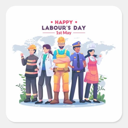 Happy Labor's Day Workforce Heroes Sticker スクエアシール (正面)
