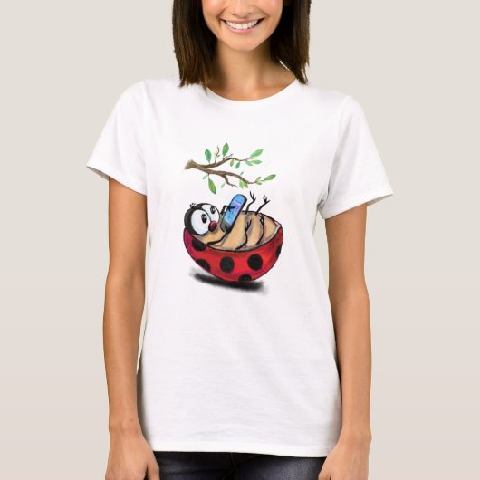 Happy Ladybug おもしろい with Phone T-Shirt Tシャツ (正面)