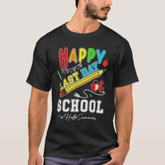 Happy Last Day Of School Hello Summer Teacher Stud Tシャツ (正面)