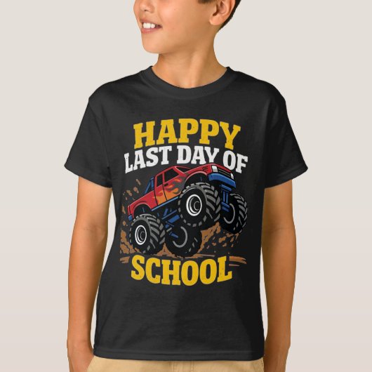 Happy Last Day Of School Shirt Boys Monster Truck Tシャツ (正面)