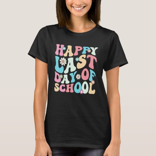 Happy Last Days Of School Teacher Kids Retro Groov Tシャツ (正面)