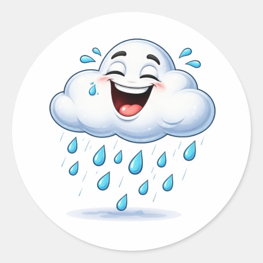 Happy Laughing Rain Cloud Art Sticker ラウンドシール (正面)
