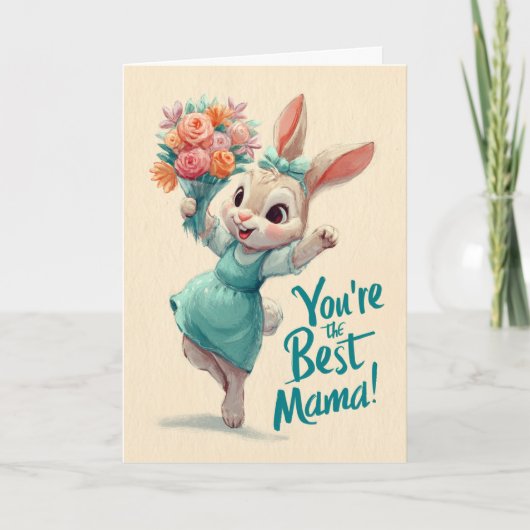 Happy Little Bunny With Flowers for Mother's Day カード (正面)