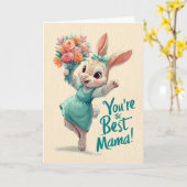 Happy Little Bunny With Flowers for Mother's Day カード (黄色い花)