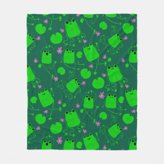 Happy Little Frogs フリースブランケット (正面)