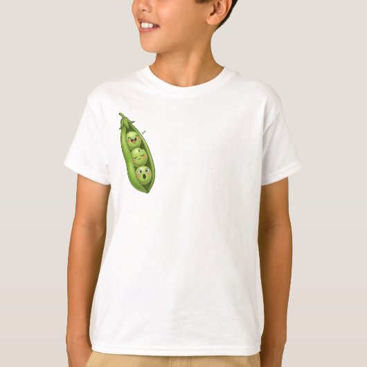 Happy Little Green Pea Pod Friends Kids Tシャツ (正面)