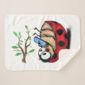 Happy Little Ladybug with Phone - Cartoonスケッチ シェルパブランケット (正面(横))