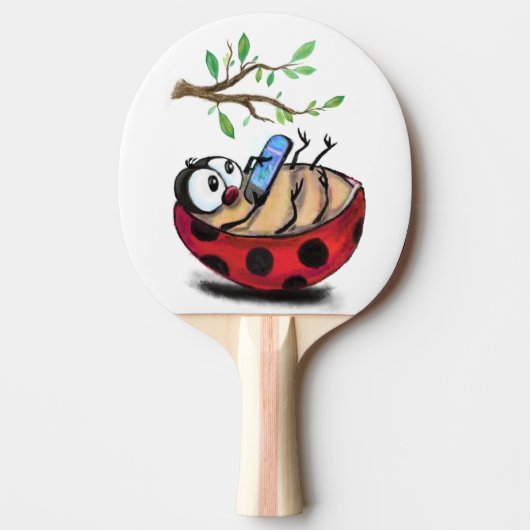 Happy Little Ladybug with Phone - Cartoonスケッチ 卓球ラケット (正面)