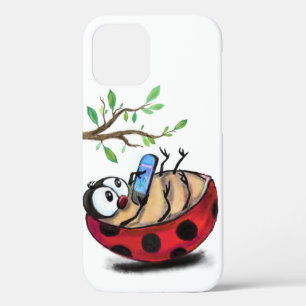 Happy Little Ladybug with Phone - Cartoonスケッチ iPhone 12ケース