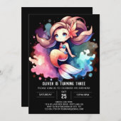 Happy Little Mermaid Birthday 招待状 (正面/裏面)