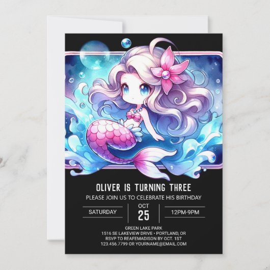 Happy Little Mermaid Birthday 招待状 (正面)