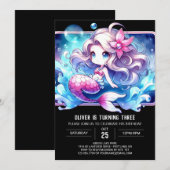 Happy Little Mermaid Birthday 招待状 (正面/裏面)