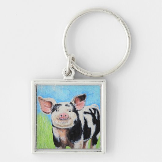 Happy Little Pig Painting Keychain キーホルダー (正面)