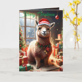 Happy Llama Christmas, Christmas Card カード (黄色い花)