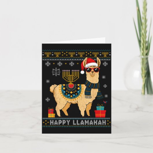 Happy Llamakah Funny Ugly Hanukkah Sweater Llama P カード (正面)