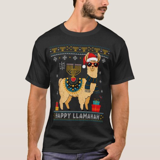 Happy Llamakah Funny Ugly Hanukkah Sweater Llama P Tシャツ (正面)