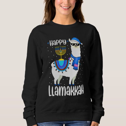 Happy Llamakkah Cute Jewish Llama Sunglasses Hanuk スウェットシャツ (正面)