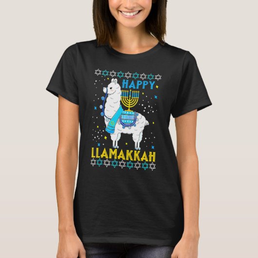 Happy Llamakkah Cute Jewish Llama Sunglasses Hanuk Tシャツ (正面)