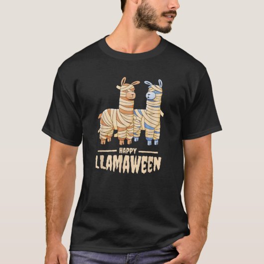 Happy Llamaween Funny Halloween Llama Mummy Costum Tシャツ (正面)