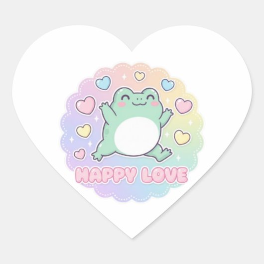 Happy Love Frog Sticker Cute Jumping Frog Hearts K ハートシール (正面)