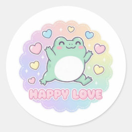 Happy Love Frog Sticker Cute Jumping Frog Hearts K ラウンドシール