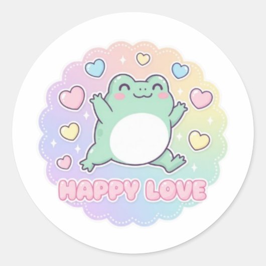 Happy Love Frog Sticker Cute Jumping Frog Hearts K ラウンドシール (正面)