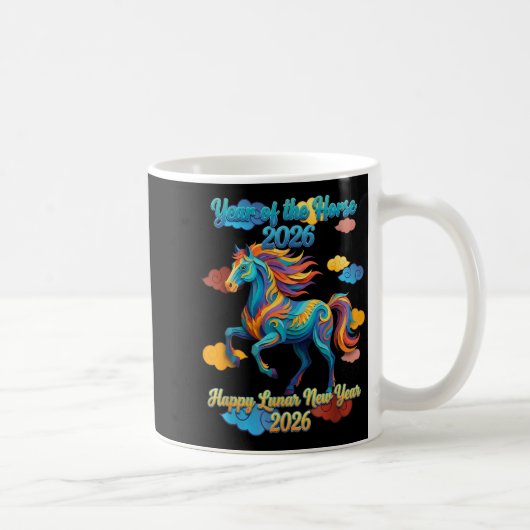 Happy Lunar New Year Colorful Horse コーヒーマグカップ (右)