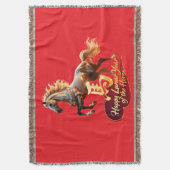 Happy Lunar New Year Majestic Golden Horse  スローブランケット (正面縦)