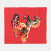 Happy Lunar New Year Majestic Golden Horse  フリースブランケット (正面(横))