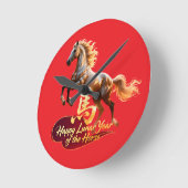 Happy Lunar New Year Majestic Golden Horse ラウンド壁時計 (傾斜)