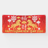 Happy Lunar New Year Of The Horse 2026 Red Gold 横断幕 (横)