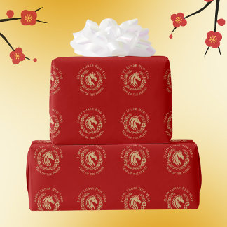 Happy Lunar New Year of the Horse Wreath Flowers ラッピングペーパー