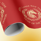 Happy Lunar New Year of the Horse Wreath Flowers ラッピングペーパー