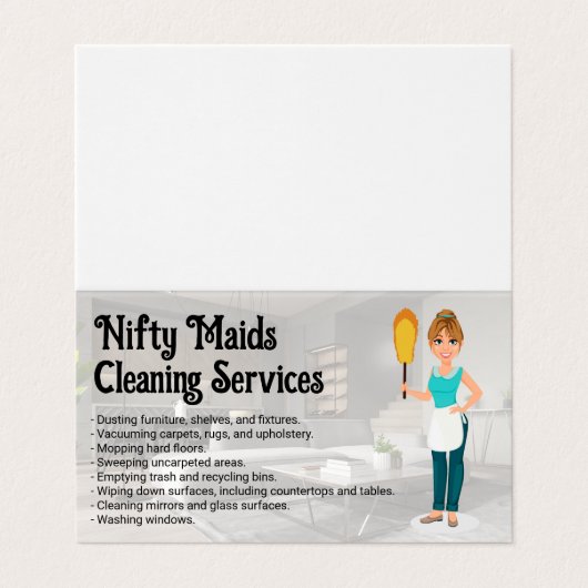 Happy Maid with Feather Duster | Clean Living Room 名刺 (外部フラット)