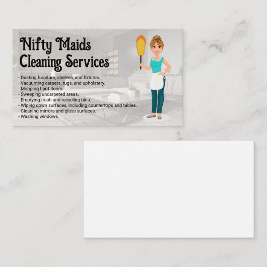 Happy Maid with Feather Duster | Clean Living Room 名刺 (正面/裏面)