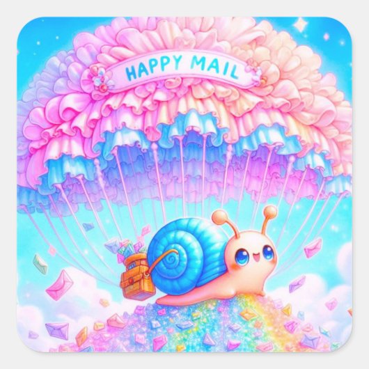 Happy Mail Snail Mail Stickers スクエアシール (正面)