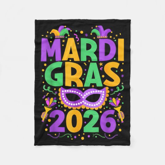 Happy Mardi Gras 2026 Costume New Orleans Matching フリースブランケット (正面)